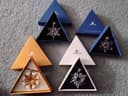 Photo of Swarovski snowflake ornaments, 1998 SOLD, gold 2009, 2005, 2008