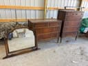 Photo of 1920’s Era Walnut Dresser & Tall Dresser w/ Mirror For Sale